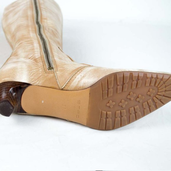 Etro Designer Tan Pineville Distressed Tall Boots - Picture 14 of 16